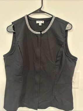 Sleeveless Black Jewel-Neck Blouse with Embellished Collar